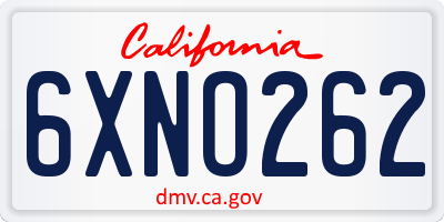 CA license plate 6XNO262