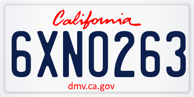 CA license plate 6XNO263