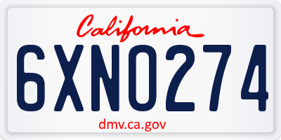 CA license plate 6XNO274