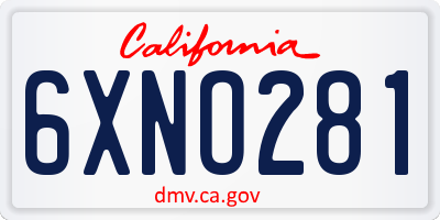 CA license plate 6XNO281