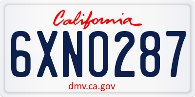 CA license plate 6XNO287