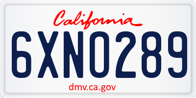 CA license plate 6XNO289