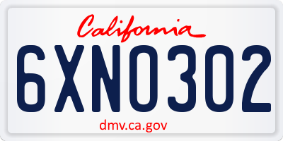 CA license plate 6XNO302