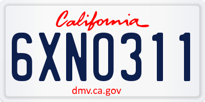 CA license plate 6XNO311