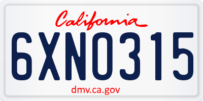 CA license plate 6XNO315