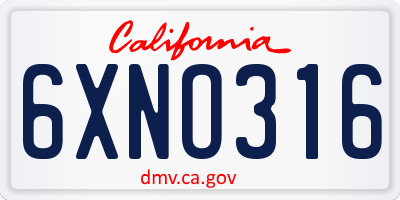 CA license plate 6XNO316