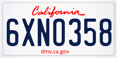 CA license plate 6XNO358