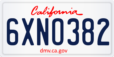 CA license plate 6XNO382