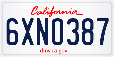 CA license plate 6XNO387