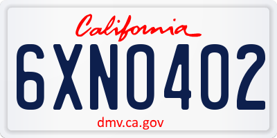 CA license plate 6XNO402