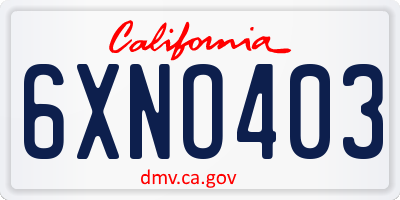 CA license plate 6XNO403