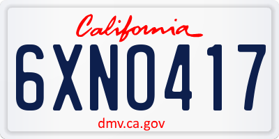 CA license plate 6XNO417