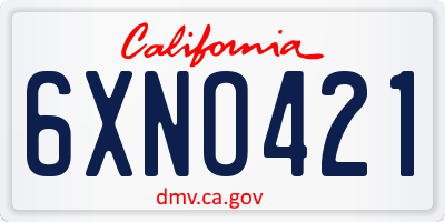 CA license plate 6XNO421