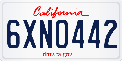 CA license plate 6XNO442
