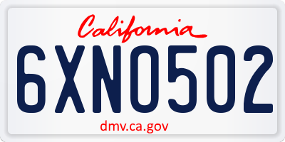 CA license plate 6XNO502