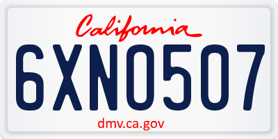CA license plate 6XNO507