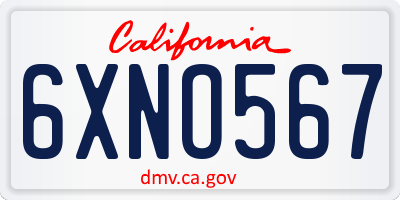CA license plate 6XNO567