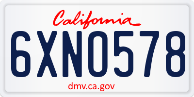 CA license plate 6XNO578