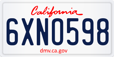 CA license plate 6XNO598