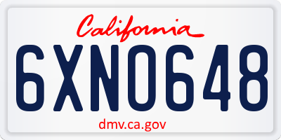 CA license plate 6XNO648