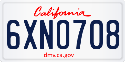 CA license plate 6XNO708