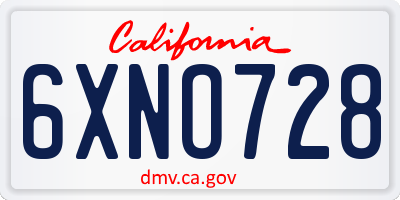 CA license plate 6XNO728
