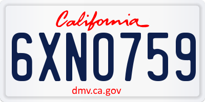 CA license plate 6XNO759