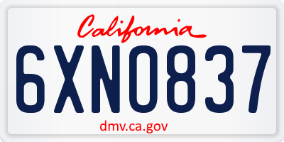 CA license plate 6XNO837
