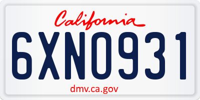 CA license plate 6XNO931