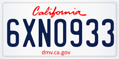 CA license plate 6XNO933