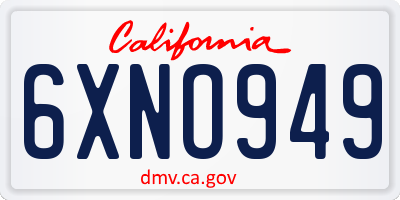 CA license plate 6XNO949