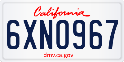 CA license plate 6XNO967