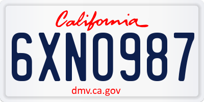 CA license plate 6XNO987