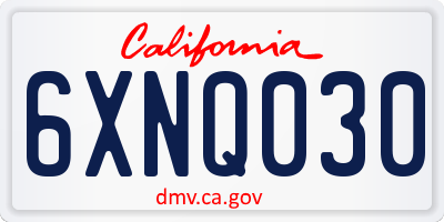 CA license plate 6XNQ030