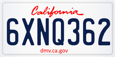 CA license plate 6XNQ362