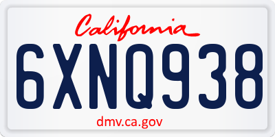 CA license plate 6XNQ938