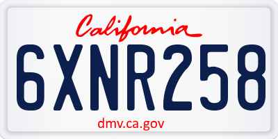 CA license plate 6XNR258