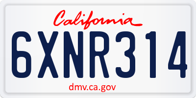CA license plate 6XNR314