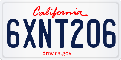 CA license plate 6XNT206