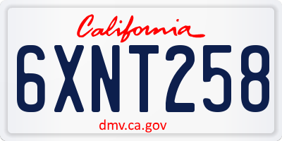 CA license plate 6XNT258