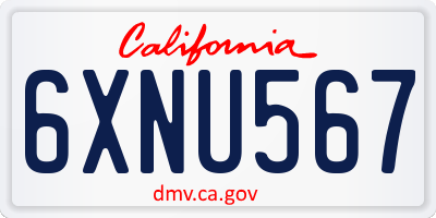 CA license plate 6XNU567
