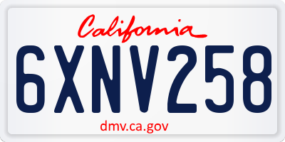 CA license plate 6XNV258