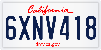 CA license plate 6XNV418