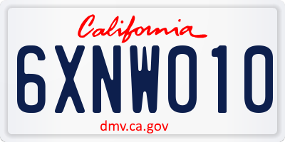 CA license plate 6XNW010