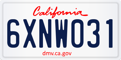 CA license plate 6XNW031