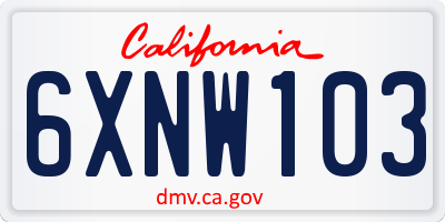 CA license plate 6XNW103