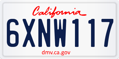 CA license plate 6XNW117