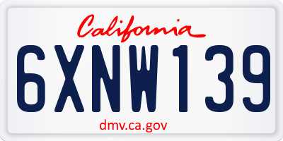 CA license plate 6XNW139