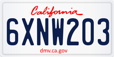 CA license plate 6XNW203