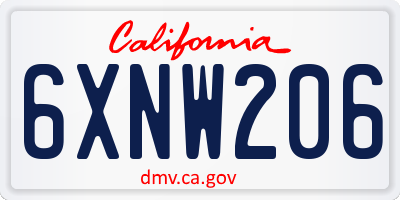 CA license plate 6XNW206